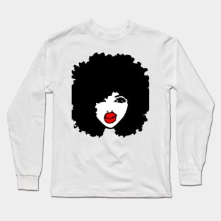 Black Afro Curly Girl Red Lips Tshirt Long Sleeve T-Shirt